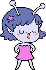 happy alien girl cartoon