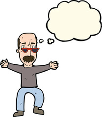 cartoon old man waving arms with thought bubble