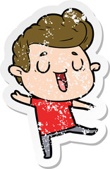distressed sticker of a happy cartoon man