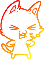 warm gradient line drawing of a cartoon cat hissing