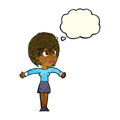 cartoon annoyed girl with thought bubble