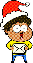 hand drawn comic book style illustration of a happy man wearing santa hat