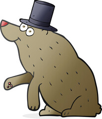 freehand drawn cartoon bear in top hat