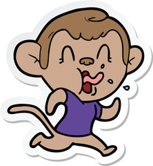 sticker of a crazy cartoon monkey running