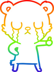 rainbow gradient line drawing of a crying polar bear cartoon