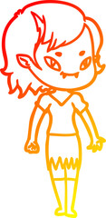 warm gradient line drawing of a cartoon friendly vampire girl