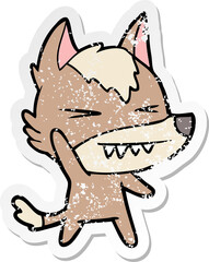 distressed sticker of a angry wolf cartoon
