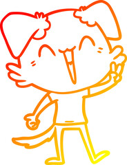 warm gradient line drawing of a happy little dog cartoon