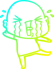 cold gradient line drawing of a cartoon crying bald man