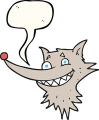 freehand drawn speech bubble cartoon grinning wolf face