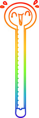 rainbow gradient line drawing of a cartoon thermometer laughing