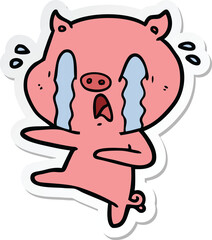 sticker of a crying pig cartoon