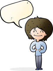 cartoon happy woman with speech bubble