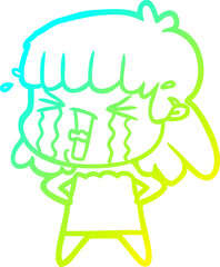 cold gradient line drawing of a cartoon woman