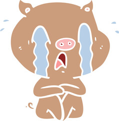 crying pig flat color style cartoon