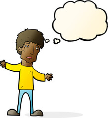 Fototapeta premium cartoon worried man with thought bubble