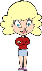 cartoon happy woman with folded arms