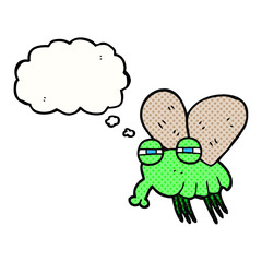 freehand drawn thought bubble cartoon fly