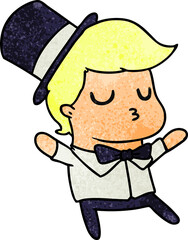 freehand drawn textured cartoon of kawaii cute prom boy