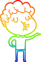 rainbow gradient line drawing of a cartoon man singing