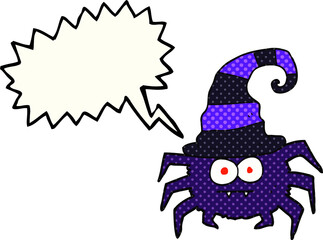 freehand drawn comic book speech bubble cartoon halloween spider