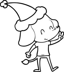 cute hand drawn line drawing of a elephant wearing santa hat