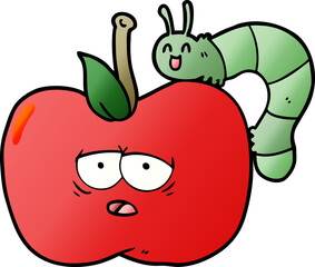 cartoon apple and bug