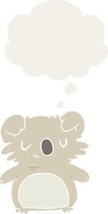 cartoon koala with thought bubble in retro style