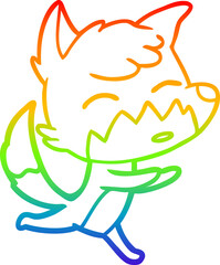 rainbow gradient line drawing of a cartoon fox