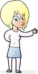 cartoon woman making welcome gesture