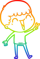 rainbow gradient line drawing of a cartoon happy man