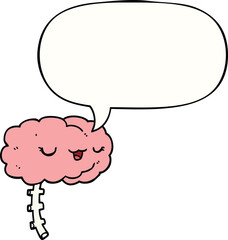 happy cartoon brain with speech bubble