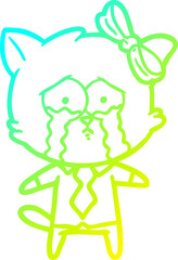 cold gradient line drawing of a cartoon cat
