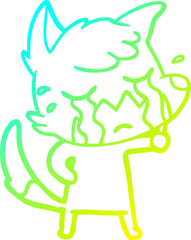 cold gradient line drawing of a crying fox cartoon