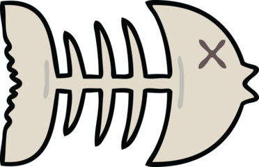 hand drawn quirky cartoon dead fish bone