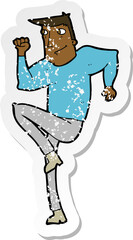retro distressed sticker of a cartoon man jogging on spot