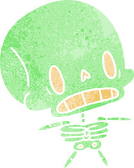 retro cartoon illustration kawaii cute dead skeleton