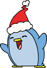 hand drawn christmas cartoon of kawaii penguin