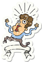 worn old sticker of a tattoo style frightened man