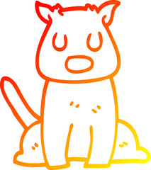 warm gradient line drawing of a cartoon calm dog