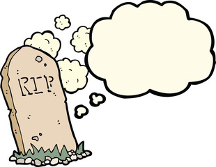 cartoon spooky grave with thought bubble