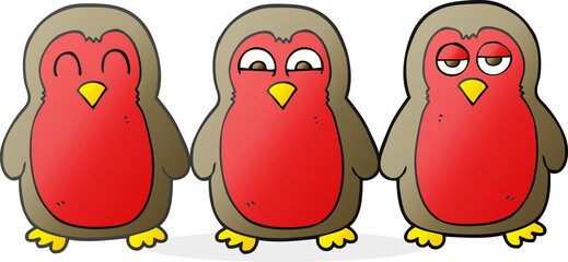 freehand drawn cartoon christmas robins holding hands