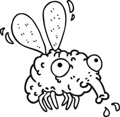 freehand drawn black and white cartoon fly