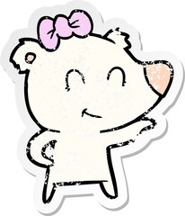 distressed sticker of a female polar bear cartoon
