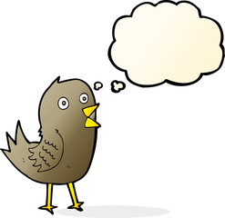 cartoon tweeting bird with thought bubble