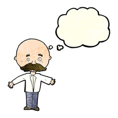 cartoon man with mustache with thought bubble