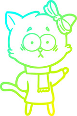 cold gradient line drawing of a cartoon cat