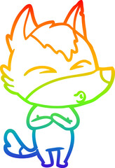 rainbow gradient line drawing of a cartoon wolf whistling