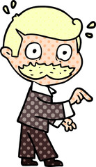 cartoon man with mustache making a point