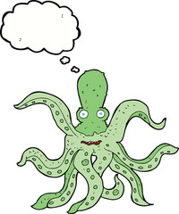 cartoon giant octopus with thought bubble